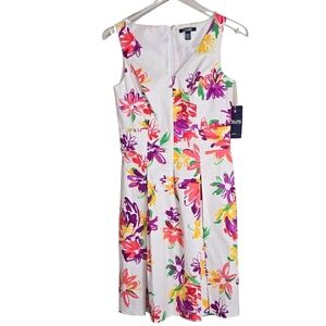 Chaps Pink and Orange Sleeveless Midi Sundress